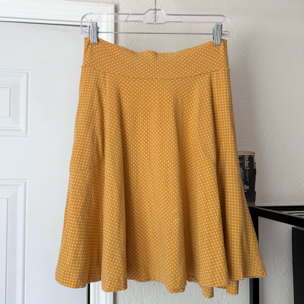 EFFIE’S HEART mustard yellow polka dot cotton a line knit mini skirt